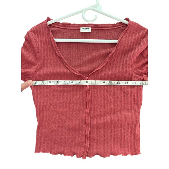 COTTON:ON Button Front Gauzey Ribbed Short Sleeve Cardi Tee in Red Size Small - Picture 9 of 10